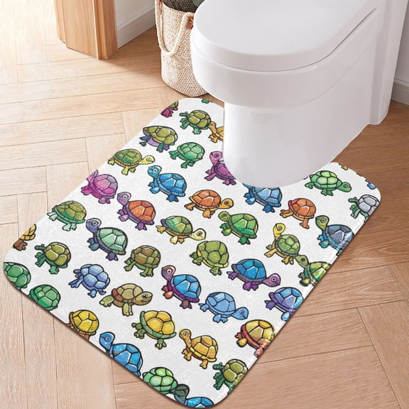 Toilet Rug U-Shaped Bathroom Rugs Non-Slip Soft Plush Machine Washable Contour Bath Mat Various Color Turtles 24x20