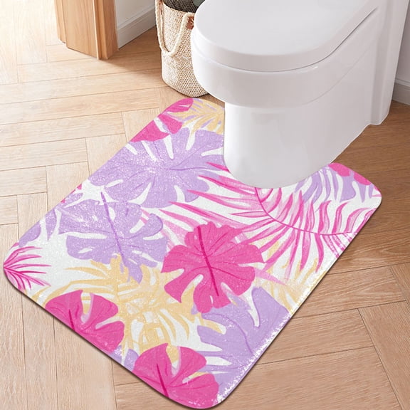 Toilet Rug U-Shaped Bathroom Rugs Non-Slip Soft Plush Machine Washable Contour Bath Mat Various Leaf 24x20