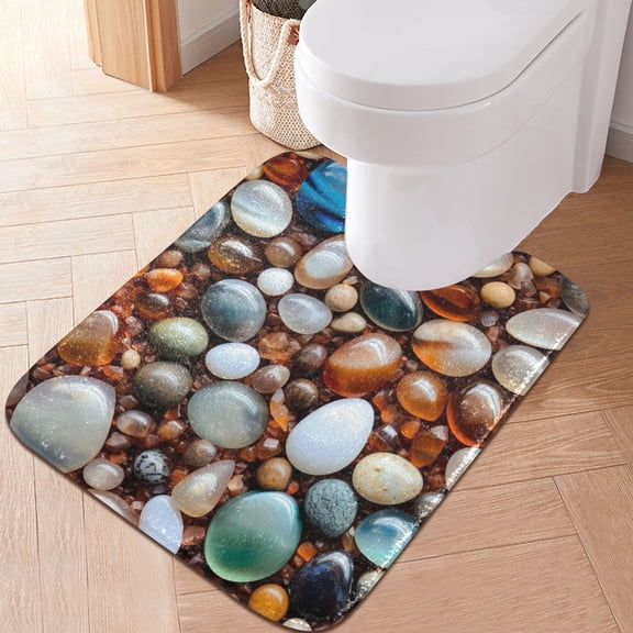 Toilet Rug U-Shaped Bathroom Rugs Non-Slip Soft Plush Machine Washable Contour Bath Mat Various Shape Pebbles 24x20