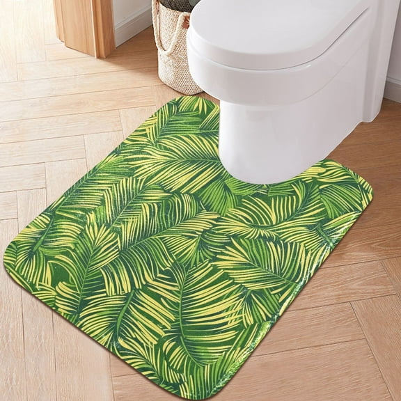 Toilet Rug U-Shaped Bathroom Rugs Non-Slip Soft Plush Machine Washable Contour Bath Mat Vibrant Palm Leaves 24x20