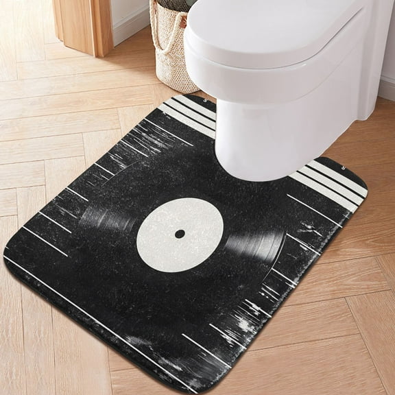 Toilet Rug U-Shaped Bathroom Rugs Non-Slip Soft Plush Machine Washable Contour Bath Mat Vinyl Record 24x20