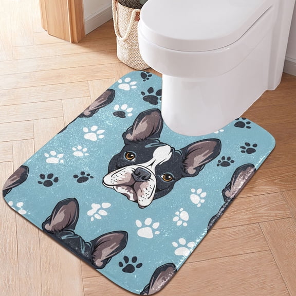 Toilet Rug U-Shaped Bathroom Rugs Non-Slip Soft Plush Machine Washable Contour Bath Mat Vivid Bulldog Face 24x20