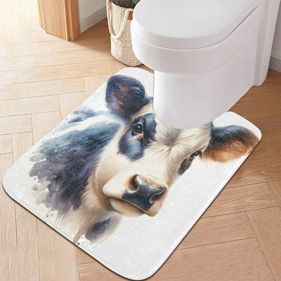 Toilet Rug U-Shaped Bathroom Rugs Non-Slip Soft Plush Machine Washable Contour Bath Mat Vivid Cattle 24x20
