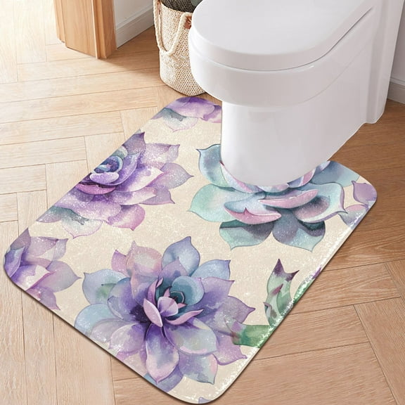 Toilet Rug U-Shaped Bathroom Rugs Non-Slip Soft Plush Machine Washable Contour Bath Mat Vivid Floral Flowers 24x20