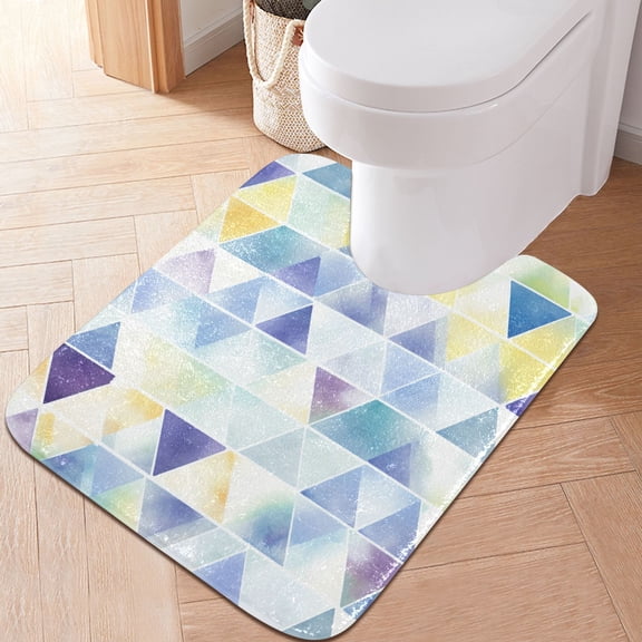 Toilet Rug U-Shaped Bathroom Rugs Non-Slip Soft Plush Machine Washable Contour Bath Mat Watercolor Blue Triangles 24x20