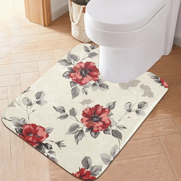 Toilet Rug U-Shaped Bathroom Rugs Non-Slip Soft Plush Machine Washable Contour Bath Mat Watercolor Floral Flower 24x20
