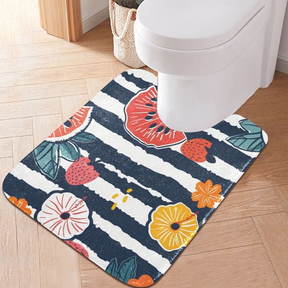 Toilet Rug U-Shaped Bathroom Rugs Non-Slip Soft Plush Machine Washable Contour Bath Mat Watermelon Flower Strawberry 24x20