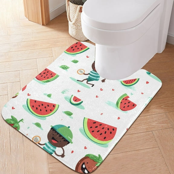 Toilet Rug U-Shaped Bathroom Rugs Non-Slip Soft Plush Machine Washable Contour Bath Mat Watermelon and Kids 24x20