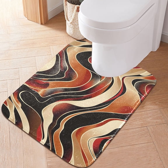 Toilet Rug U-Shaped Bathroom Rugs Non-Slip Soft Plush Machine Washable Contour Bath Mat Wavy Line 24x20