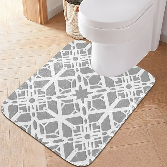 Toilet Rug U-Shaped Bathroom Rugs Non-Slip Soft Plush Machine Washable Contour Bath Mat White Line Geometric 24x20