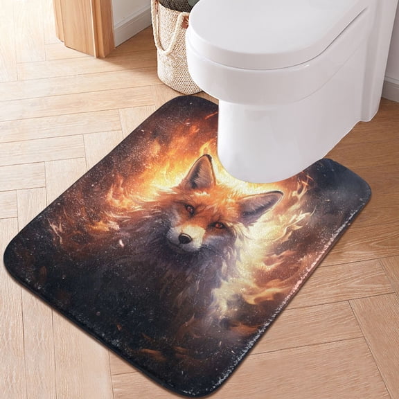 Toilet Rug U-Shaped Bathroom Rugs Non-Slip Soft Plush Machine Washable Contour Bath Mat Wolf with Fire 24x20