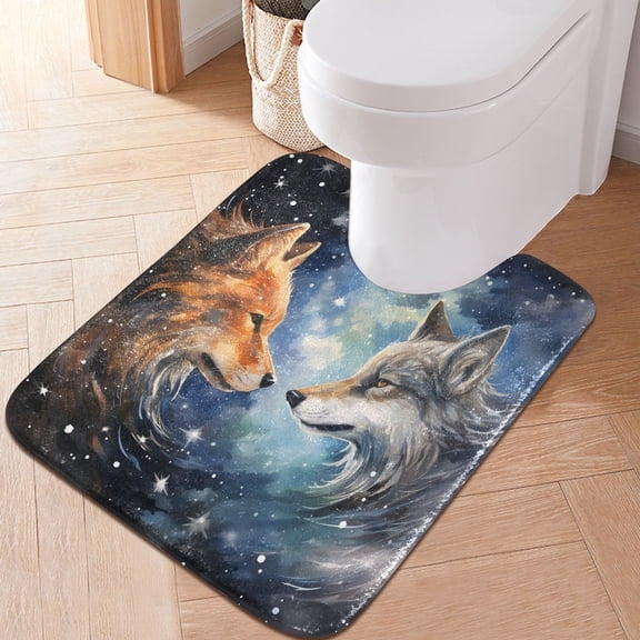Toilet Rug U-Shaped Bathroom Rugs Non-Slip Soft Plush Machine Washable Contour Bath Mat Wolfs in Galaxy 24x20
