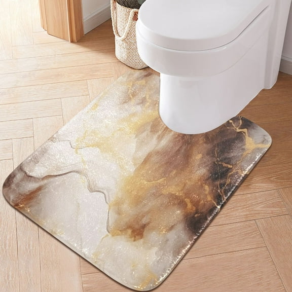 Toilet Rug U-Shaped Bathroom Rugs Non-Slip Soft Plush Machine Washable Contour Bath Mat Yellow White Marble 24x20