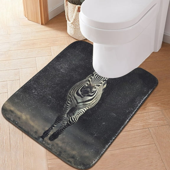 Toilet Rug U-Shaped Bathroom Rugs Non-Slip Soft Plush Machine Washable Contour Bath Mat Zebra Animal 24x20