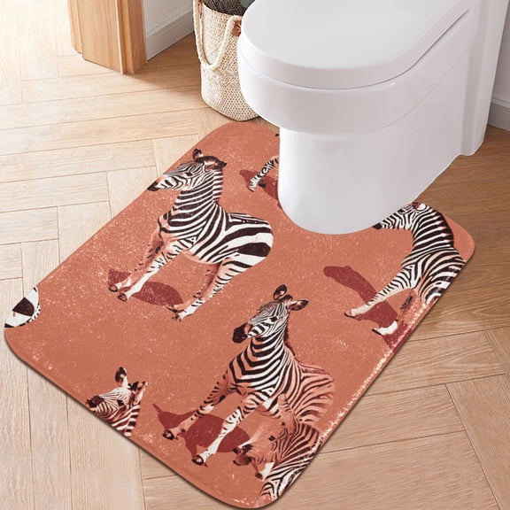 Toilet Rug U-Shaped Bathroom Rugs Non-Slip Soft Plush Machine Washable Contour Bath Mat Zebras Animal 24x20