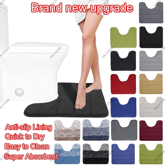 Toilet Rug U Shaped Washable 16x20 Inch - Non Slip Bathroom Rugs for Toilet, Absorbent Chenille & Quick Dry, Contour Bath Mat, Beige by PALIFEUR