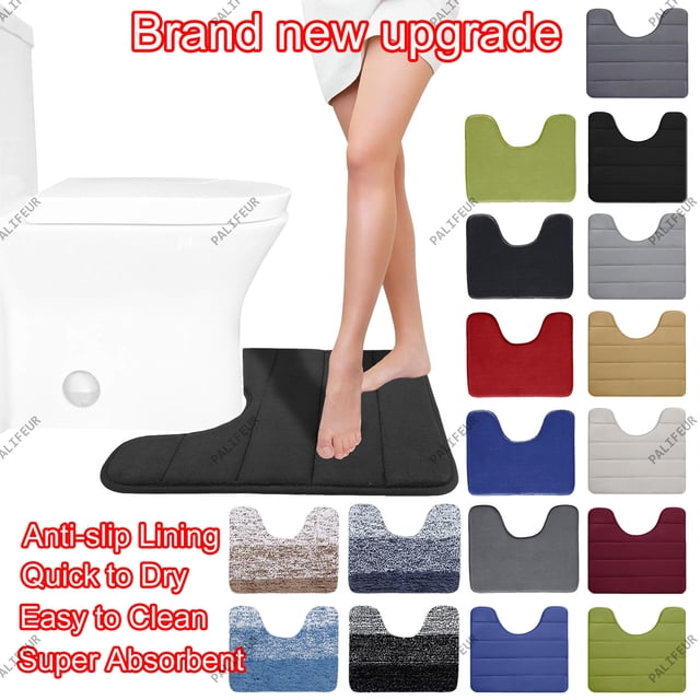 Toilet Rug U Shaped Washable 16x20 Inch - Non Slip Bathroom Rugs for Toilet, Absorbent Chenille & Quick Dry, Contour Bath Mat, Dark Gray by PALIFEUR