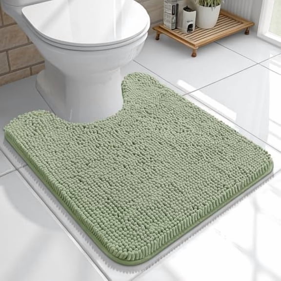 Toilet Rugs U-Shaped 20x20, Extra Soft Absorbent Chenille Contour Bathroom Rugs for Toilet, Dry Quickly, Machine Washable, Non-Slip Bath Mat, Sage Green