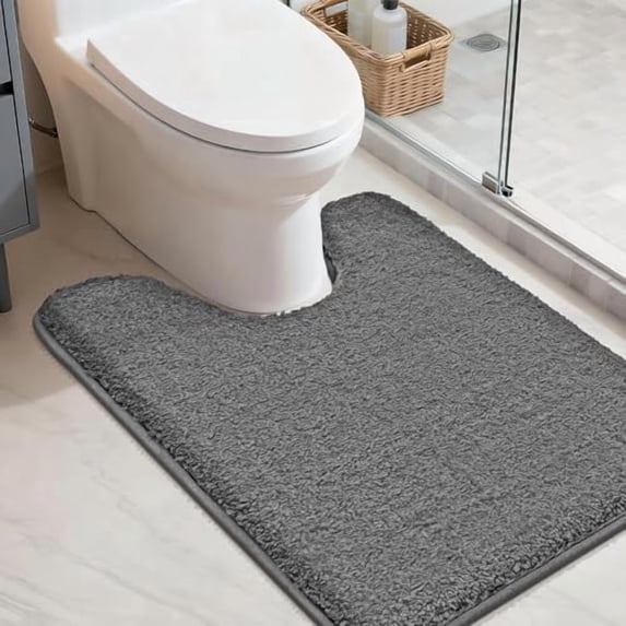 Toilet Rugs U-Shaped 24"x20",Soft Absorbent Bath Mat with Non-Slip TPR Backing, Machine Washable Shaggy Bath Rug for Toilet,Dark Grey