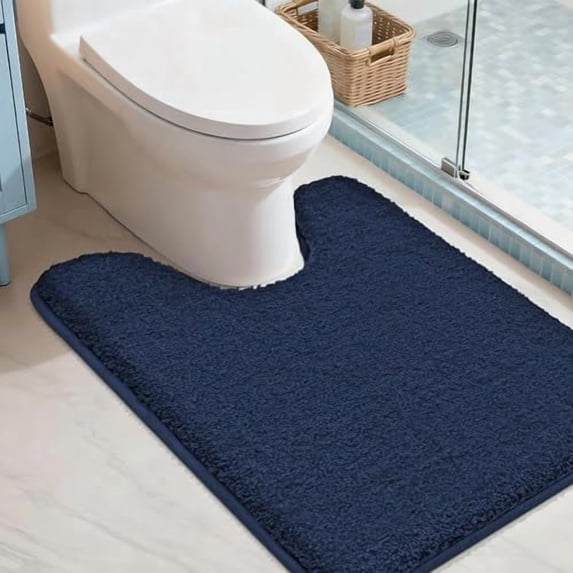 Toilet Rugs U-Shaped 24"x20",Soft Absorbent Bath Mat with Non-Slip TPR Backing, Machine Washable Shaggy Bath Rug for Toilet,Navy Blue