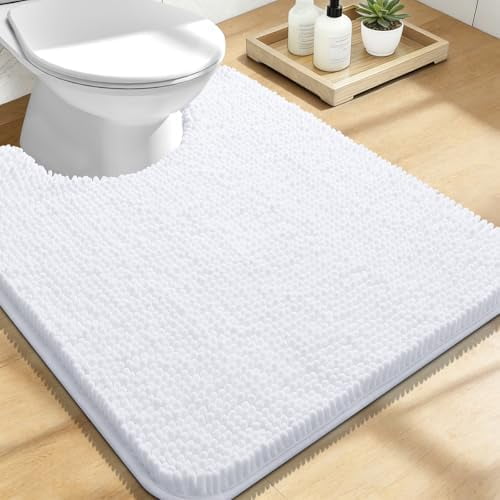 Toilet Rugs U-Shaped 24x20, Extra Soft Absorbent Chenille Contour Bathroom Rugs for Toilet, Dry Quickly, Machine Washable, Non-Slip Bath Mat, White