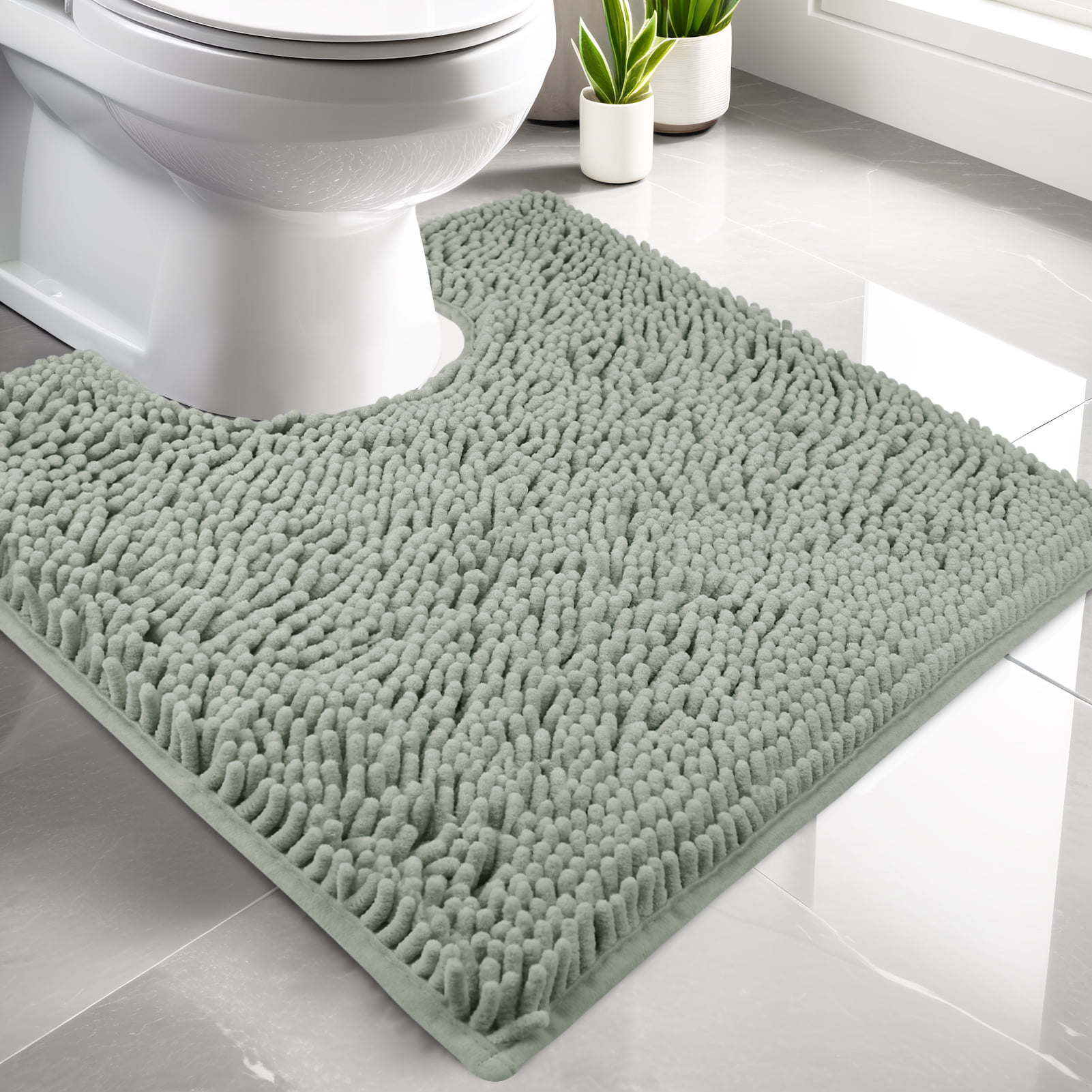 Toilet Rugs U-Shaped,Super Absorbent Chenille Bathroom Rugs and Strong ...