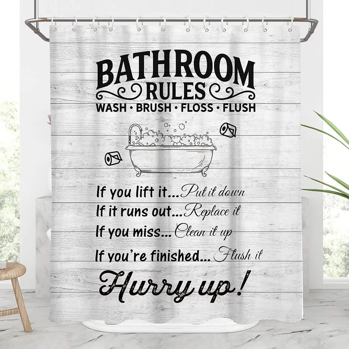 AZHM Inspirational Shower Curtain Set - 4 Piece Bathroom Decor With Motivational Quotes, Includes Hooks