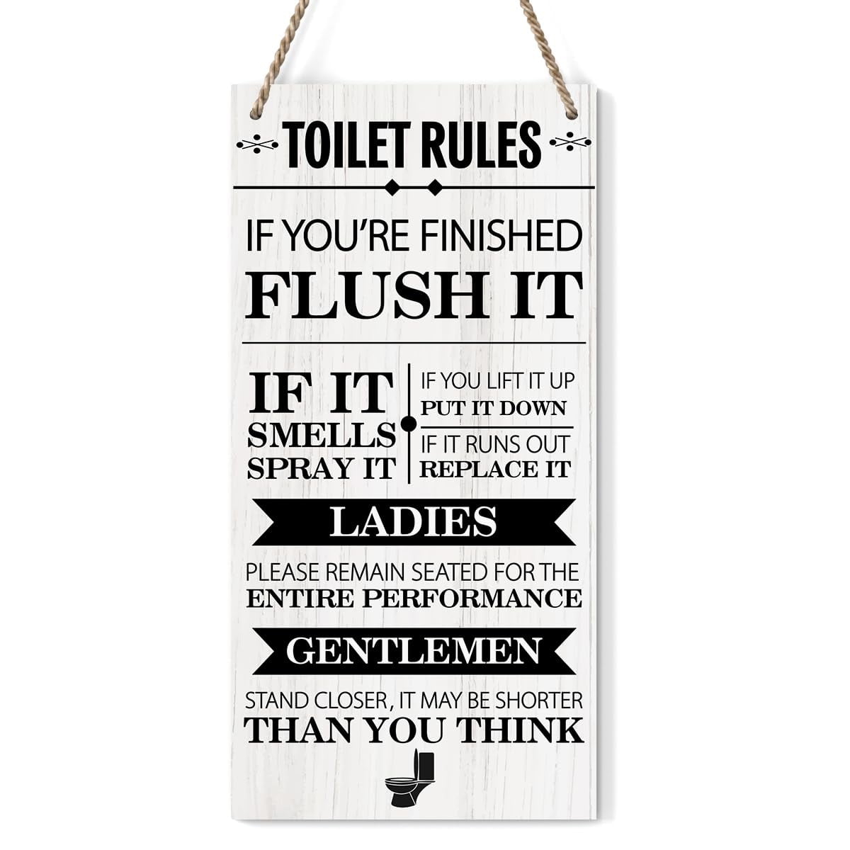 Toilet Rules Sign Wood Wall Decor, Wood Hanging Sign Bathroom Decor
