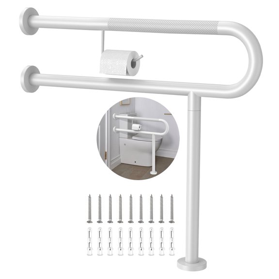 Toilet Safety Frame White Wall to Floor 31.5 Inch Bathroom Support