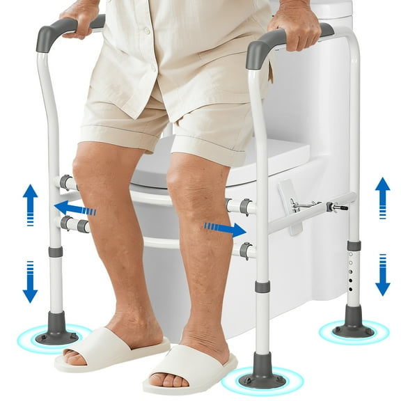 Vessgra Adjustable Toilet Safety Frame, Heavy-Duty Support with Non-Slip Handles & Suction Cups, Fits Standard & Elongated Toilets, Supports 440 lbs