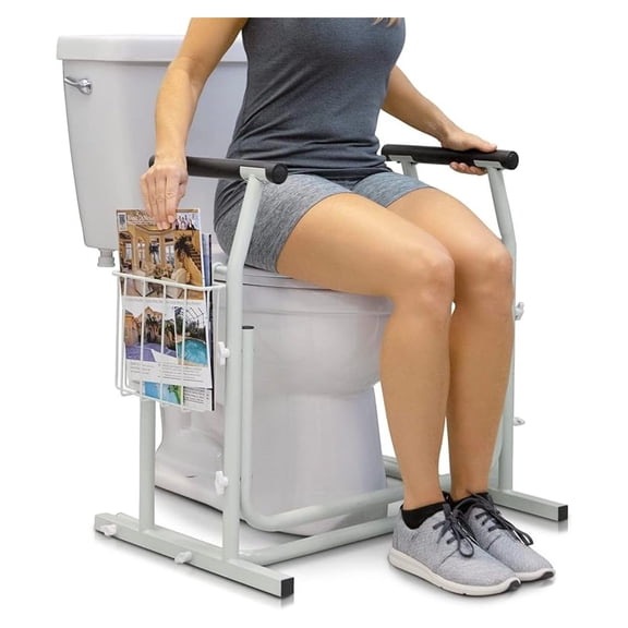 Toilet Safety Rail with Arms - Toilet Support Frame w/Handles for Seniors - Grab Bar Handrail for Elderly, Handicap & Disabled - Bathroom Riser Assistance Aid - Stand Alone Lifter to Help Stand
