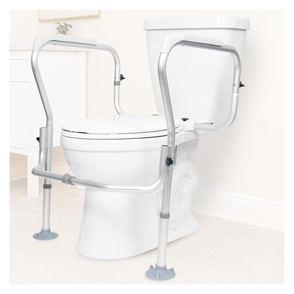 Toilet Safety Rail Frame - Toilet Grab Bars for Elderly, Disabled - Assist Support Rails with Padded Handles - Stand Alone for Bathroom - Adjustable Non Slip for Adults, Seniors, Handicapped