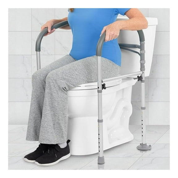 Toilet Safety Rail for Handicapped & Seniors - Folding Bathroom Frame w/Handles for Elderly & Disabled - Standalone Grab Bar w/Arms - Toilet Seat Assistance Support Stand Up Assist Device