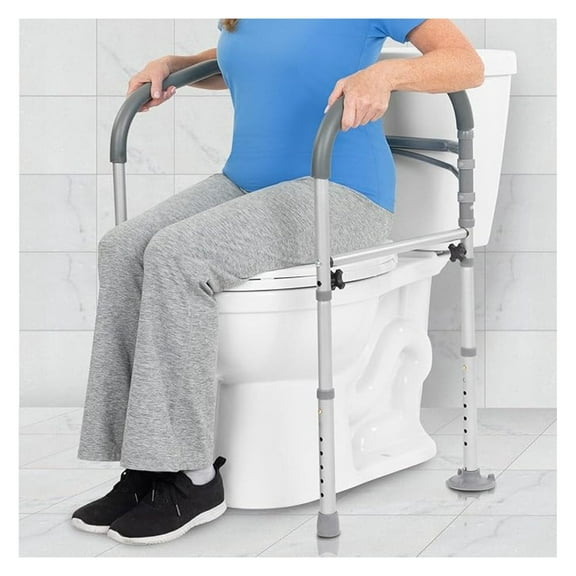 Toilet Safety Rail for Handicapped & Seniors - Folding Bathroom Frame w/Handles for Elderly & Disabled - Standalone Grab Bar w/Arms - Toilet Seat Assistance Support Stand Up Assist Device