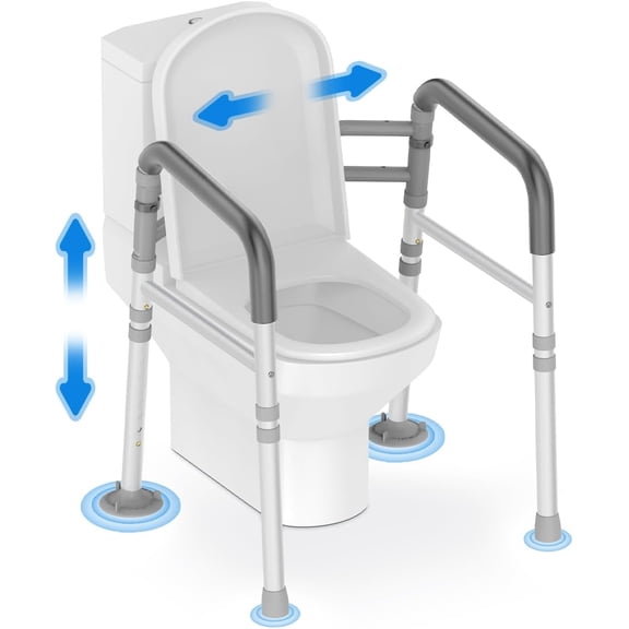 Toilet Safety Rails 300 lb - Adjustable Toilet Safety Frame & Rails, Toilet Safety Rail for Elderly Adults, Toilet Handles for Seniors, Toilet Bars for Elderly & Handicap (Gray)