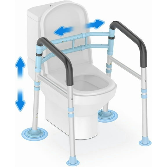 Toilet Safety Rails 300 lb - Adjustable Toilet Safety Frame & Rails, Toilet Safety Rail for Elderly Adults, Toilet Handles for Seniors, Toilet Bars for Elderly & Handicap (Blue)