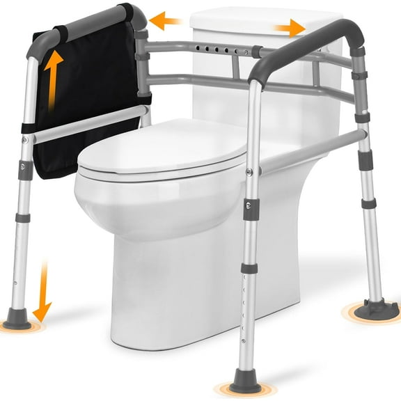 Toilet Safety Rails, Adjustable Height & Width Toilet Safety Frames with Handles, Toilet Rails with Reinforced Bars & Suction Cups for Disabled Elderly Bariatrics