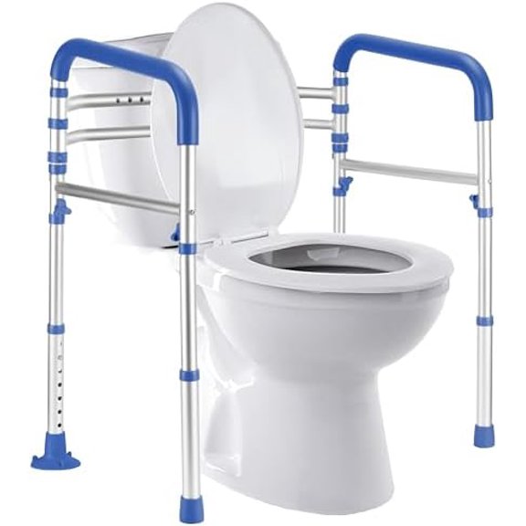 Toilet Safety Rails, Adjustable Toilet Frame for Elderly, Seniors, Handicap & Disabled, Foldable Handicap Toilet Handles Fit Any Toilets(Dark Blue)