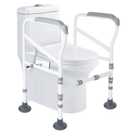 Toilet Safety Rails for Elderly, Adjustable Toilet Support Frame, Toilet Standing Aid for Disabled, Toilet Safety Handles with Large Non-Slip Mats, Free-Assembly, Fit All Toilets