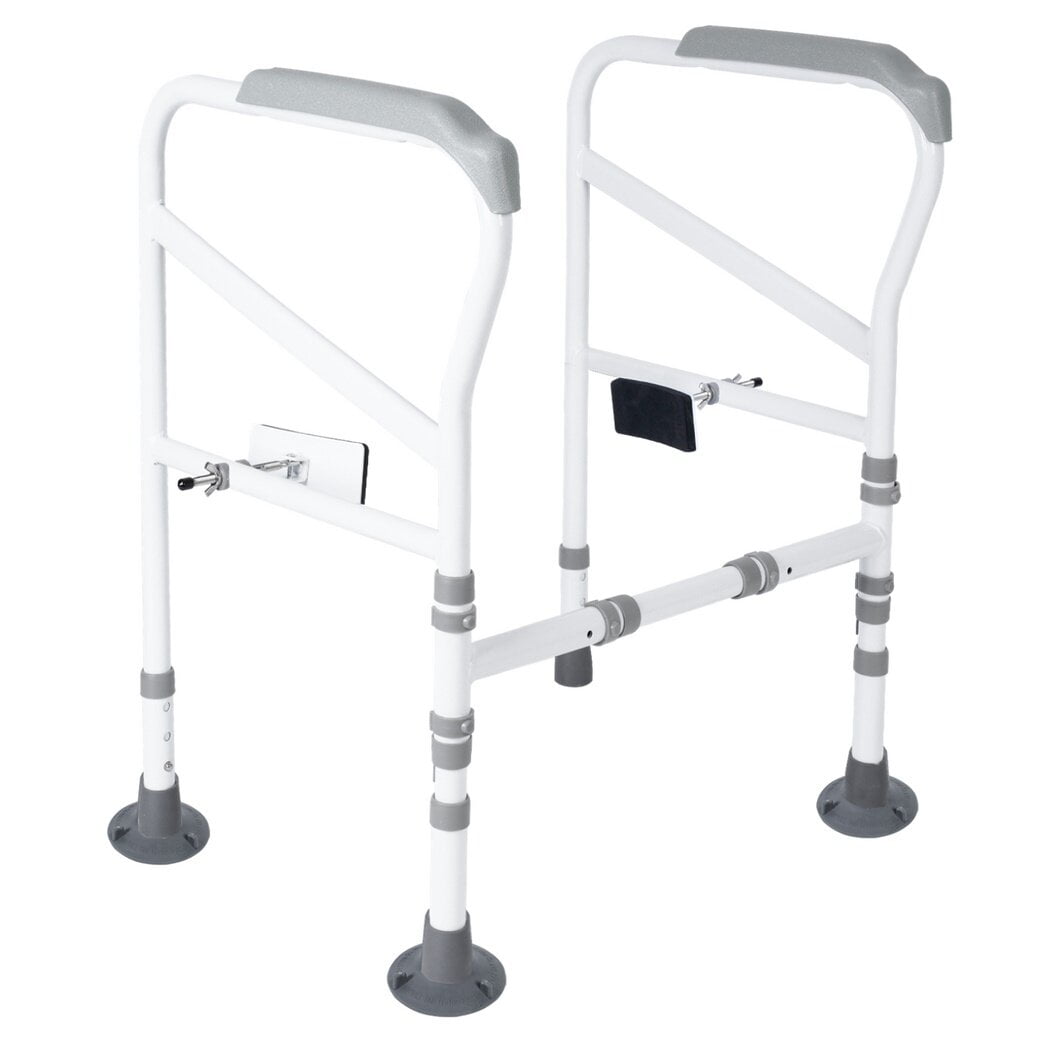 Toilet Safety Rails for Elderly, Adjustable Toilet Support Frame, Toilet Standing Aid for Disabled, Toilet Safety Handles with Large Non-Slip Mats, Free-Assembly, Fit All Toilets