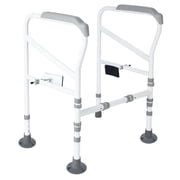 Toilet Safety Rails for Elderly, Adjustable Toilet Support Frame, Toilet Standing Aid for Disabled, Toilet Safety Handles with Large Non-Slip Mats, Free-Assembly, Fit All Toilets