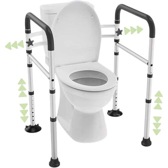Toilet Safety Rails for Seniors - Adjustable & Foldable Medical Toilet Safety Frame - Heavy Duty Stand Alone Toilet Handles Support for Elderly Disabled & Handicap - Fits Most Toilets (380 lb)