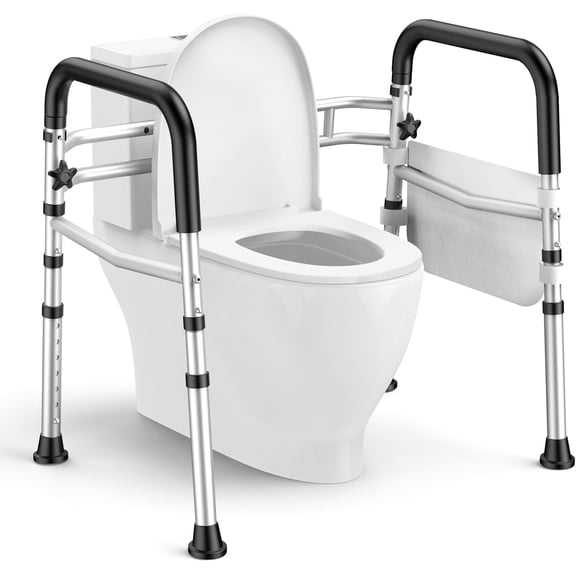 Toilet Safety Rails for Seniors, Adjustable Height & Width Toilet Safety Frame with Handles (350LB Capacity), Elderly Assistance Products for Handicapped, Foldable Toilet Bars Fits Any Toilet