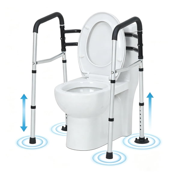 Toilet Safety Rails for Seniors, Adjustable Toilet Safety Frame with Padded Handles, Foldable Toilet Handles for Elderly, Handicap Toilet Rails Fit Most Toilets, 350 Lbs