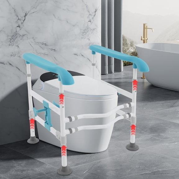 Toilet Safety Rails, Toilet Arms for Elderly, Adjustable Height & Width Toilet Safety Frame Blue