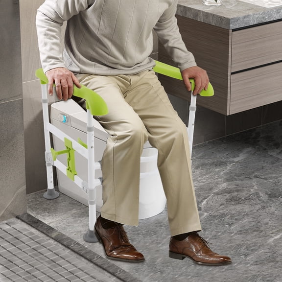 Toilet Safety Rails, Toilet Arms for Elderly, Adjustable Height & Width Toilet Safety Frame Green