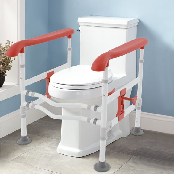 Toilet Safety Rails, Toilet Arms for Elderly, Adjustable Height & Width Toilet Safety Frame Orange