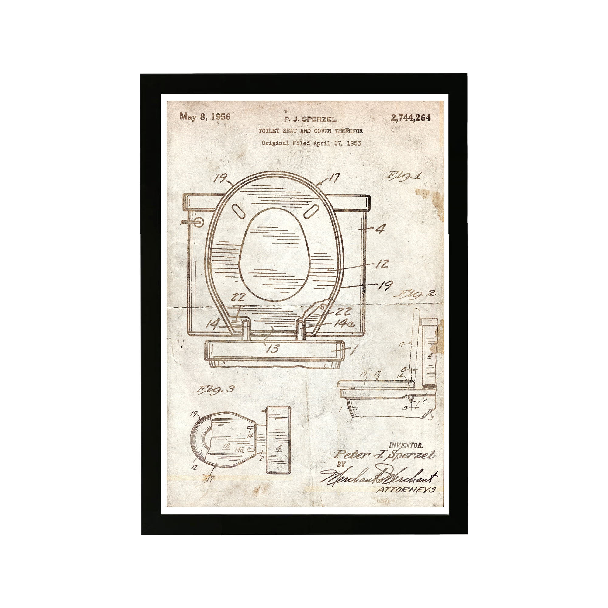 Toilet Seat 1956 Parchment Toilets 13" x 1.00" Framed Painting Art Print, by Wynwood Studio