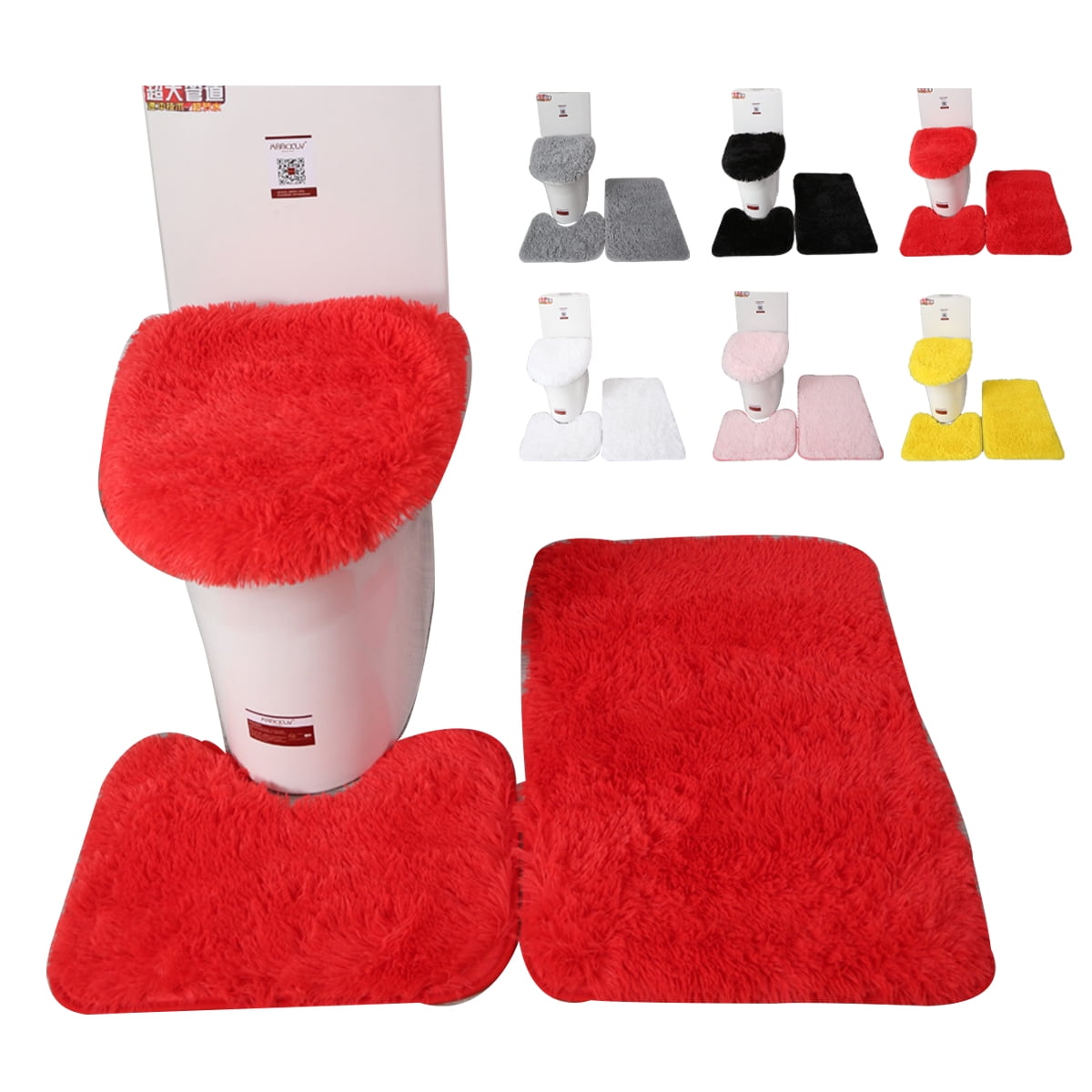 Toilet Seat Cover 3Pcs/Set Bath Mat Shower Room Floor Rug Home Bathroom AntiSlip Absorbent