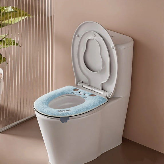 Toilet Seat Cover Under 5 ! Kadlawus Zippered Washable Soft Polyester Toilet Mat Bathroom Accessory, Four Seasons Toilet Seat Cover, Easy Install Toilet Pad, Home Bathroom Decor